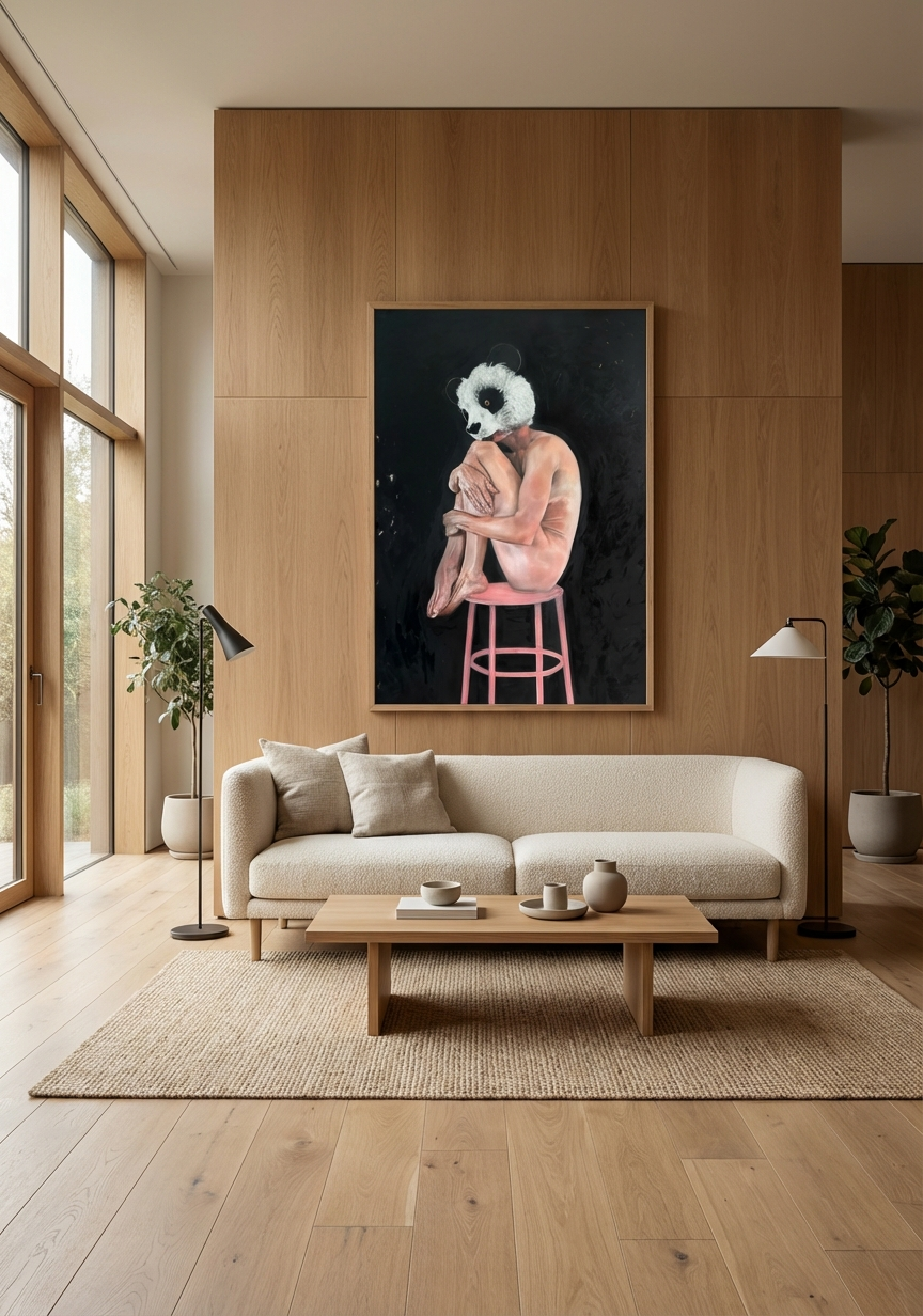 Eva Samule painting in a modern living room